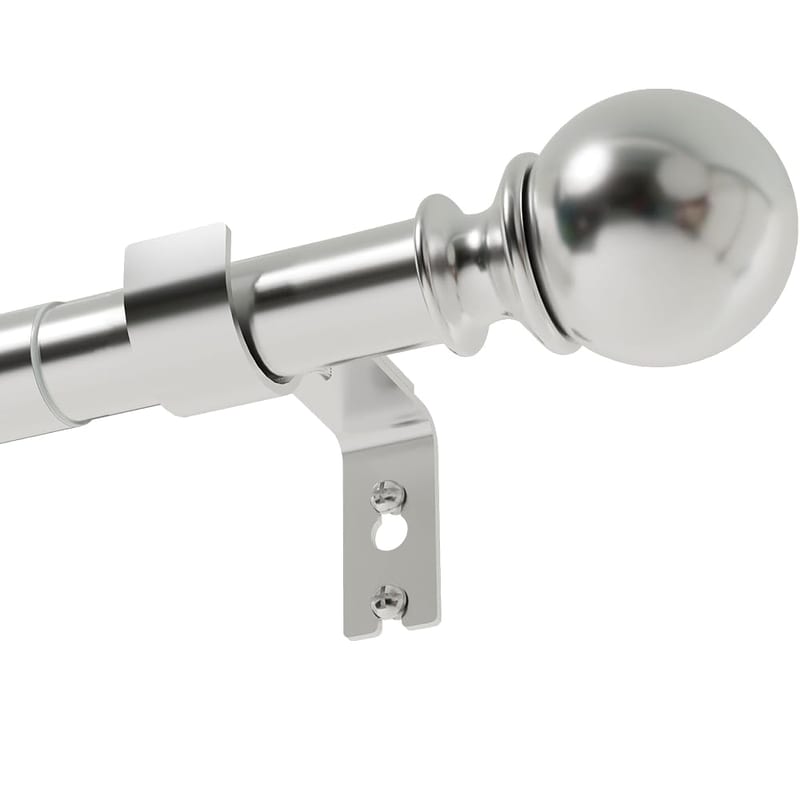 Curtain Poles for Eyelet Curtains Single Curtain Rod Silver Curtain Pole with Adjustable Brackets and Round Finials for Living Room, Bathroom, Bedroom (33-59inch, Silver)