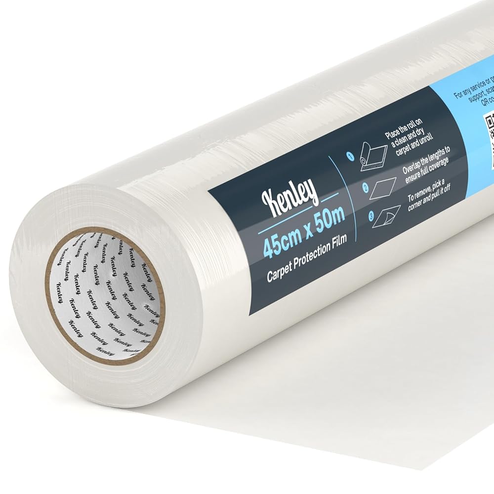 Carpet Protector Roll - Self Adhesive Carpet Protection Film - 45cm x 50m | Sticky Clear Plastic Cover - Heavy Duty Puncture Resistant & Waterproof - Protective Floor Covering for Stairs & Hard Floor