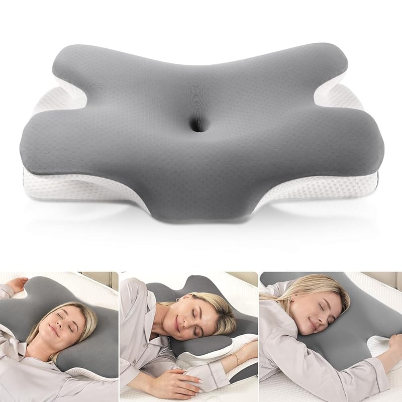 MULISOFT Memory Foam Pillow, Cervical Ergonomic Pillow for Back, Side & Stomach Sleepers, Grey