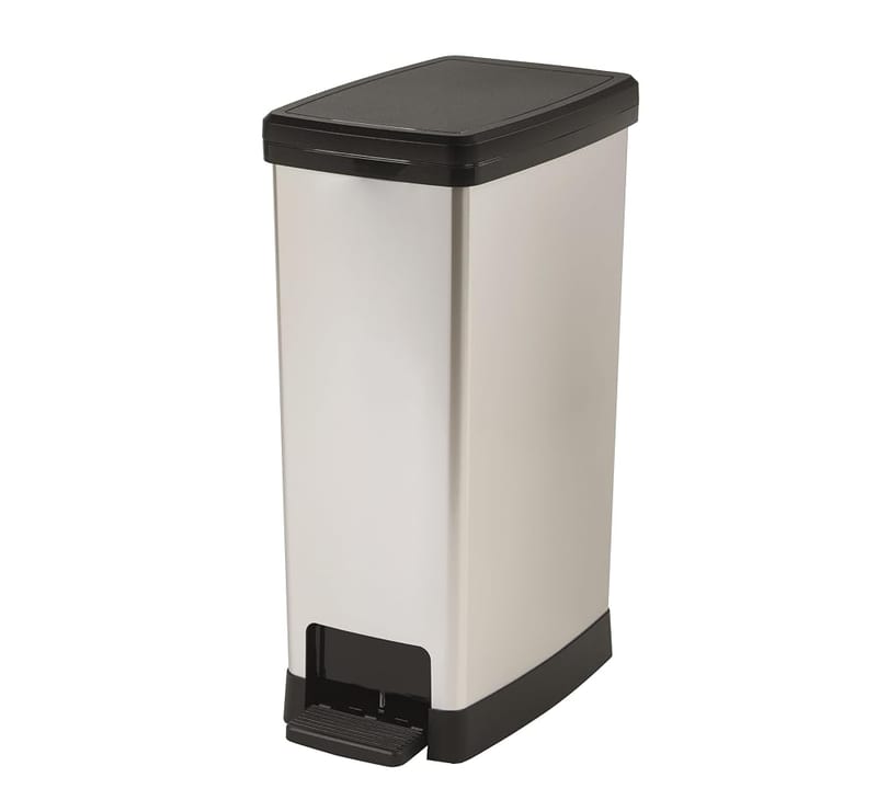 Total Bins UK Limited 40L Slimline Elite Pedal Bin, Silver Metal Effect