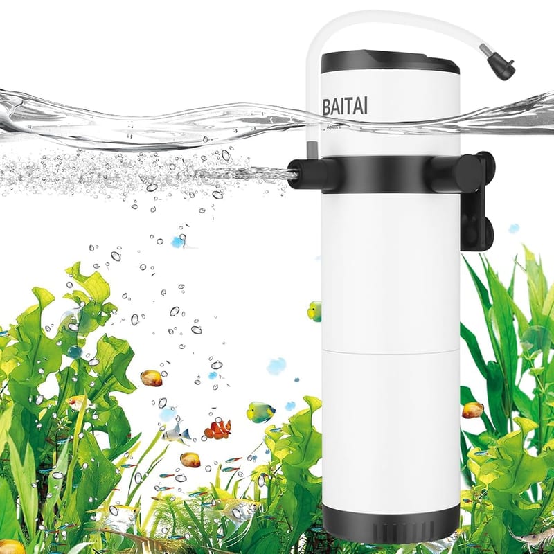 BAITAI Internal Fish Tank Filter, Adjustable 800L/H Aquarium Filter Pump with Dual Water Outlet