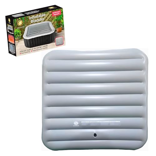 6 Person Square Inflatable Spa Cover 140 x 140cm for Hot Tubs up to 145cm – Energy Saving Hot Tub Lid with Foldable Protective Rain Overflow Cover, Insulated Thermal Square Bladder
