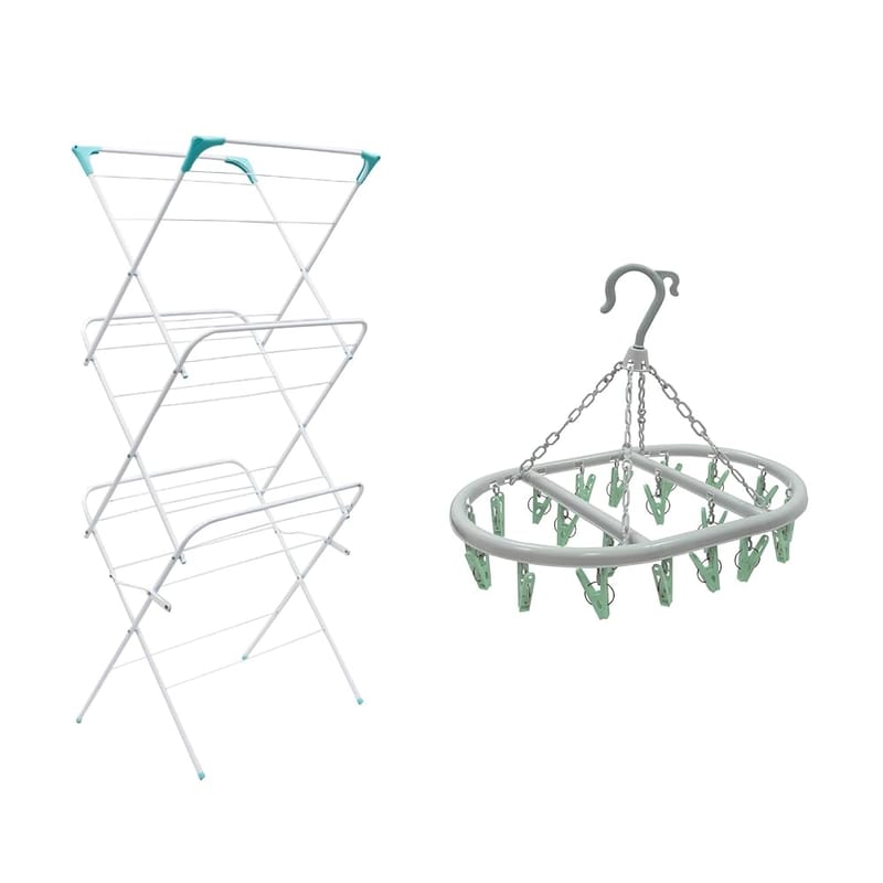 JVL 3 Tier Airer with Oval Sock Dryer, Stainless Steel, White, Medium