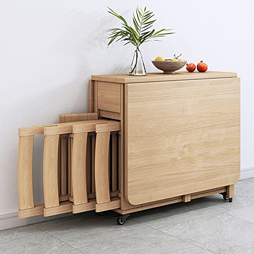 Wooden Folding Dining Table Set with 4 Chairs, Extendable Drop Leaf Table