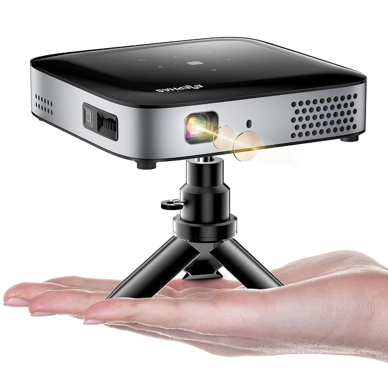 Mini Portable Projector WiFi with Bluetooth - 500 ANSI DLP Projector 1080P Support Pocket Pico Movie with Tripod, Outdoor Video Rechargeable Battery Short Throw