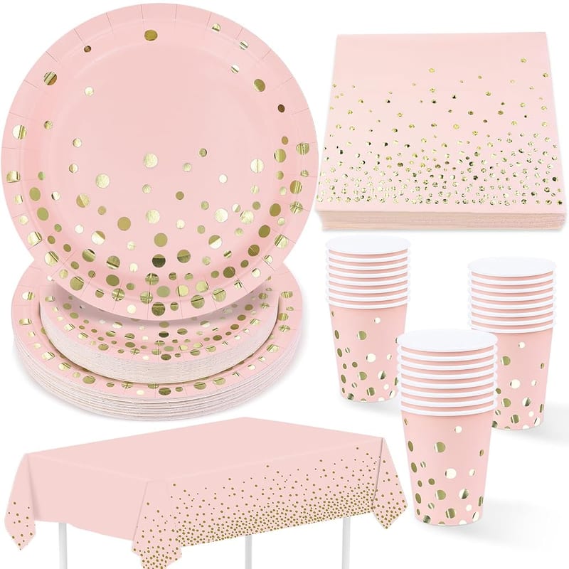 ZVK Black Gold Party Paper Plates, Napkins, Paper Cups, Tablecloth 97 Pieces Disposable Tableware Set for Party Decorations