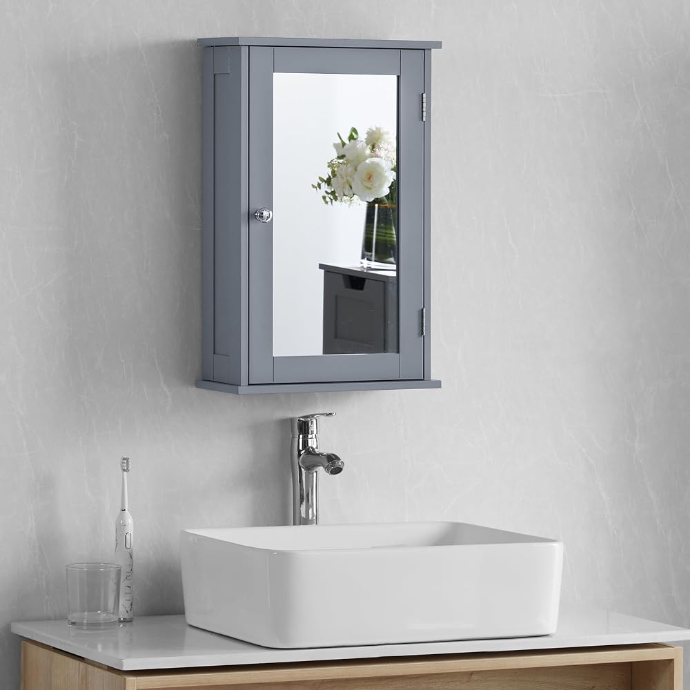 Bath Vida Priano Bathroom Cabinet, Single Mirrored Door, Wall Mounted, Grey