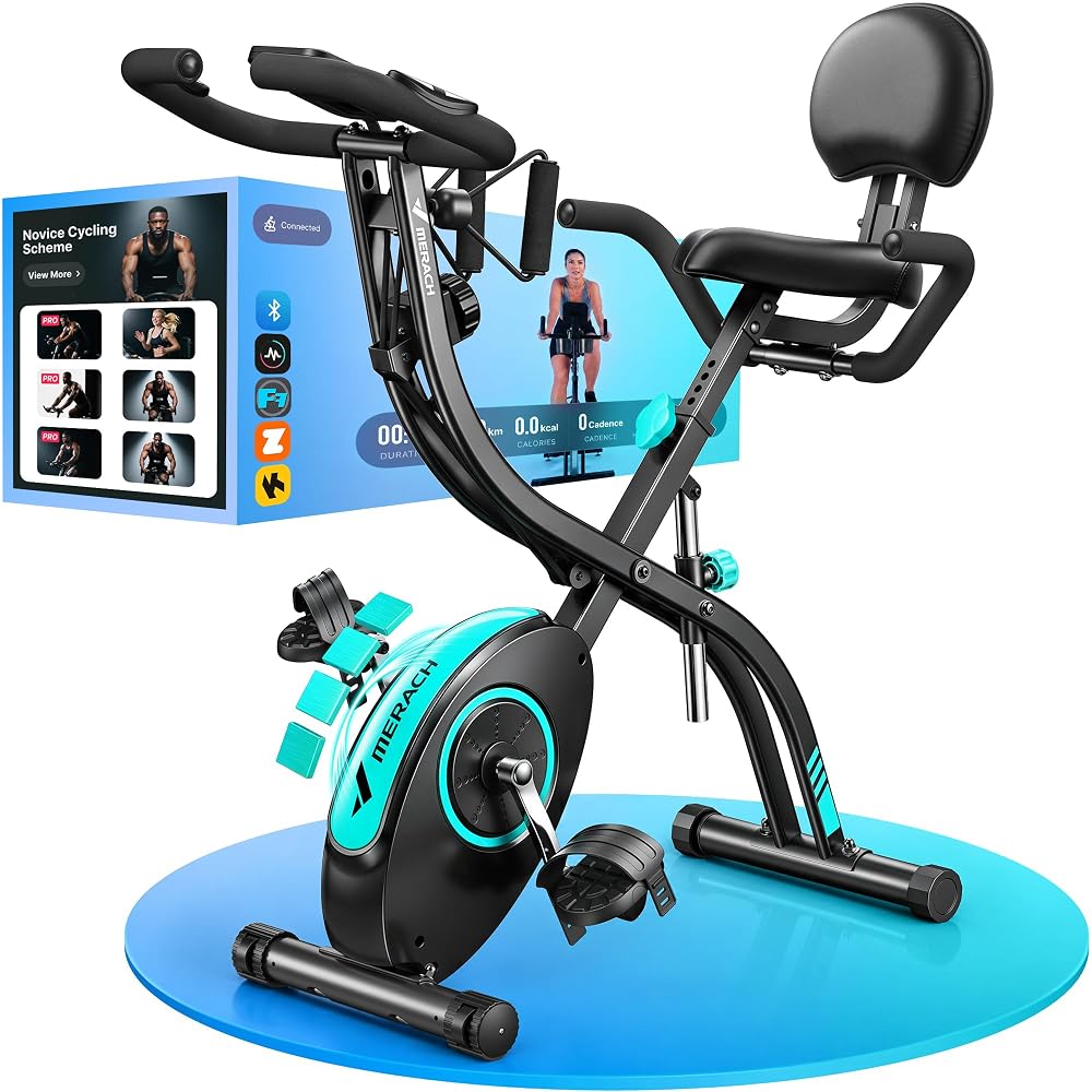 MERACH Multifunctional Foldable Exercise Bike, 4-in-1 Upright & Recumbent Bike with App Connectivity
