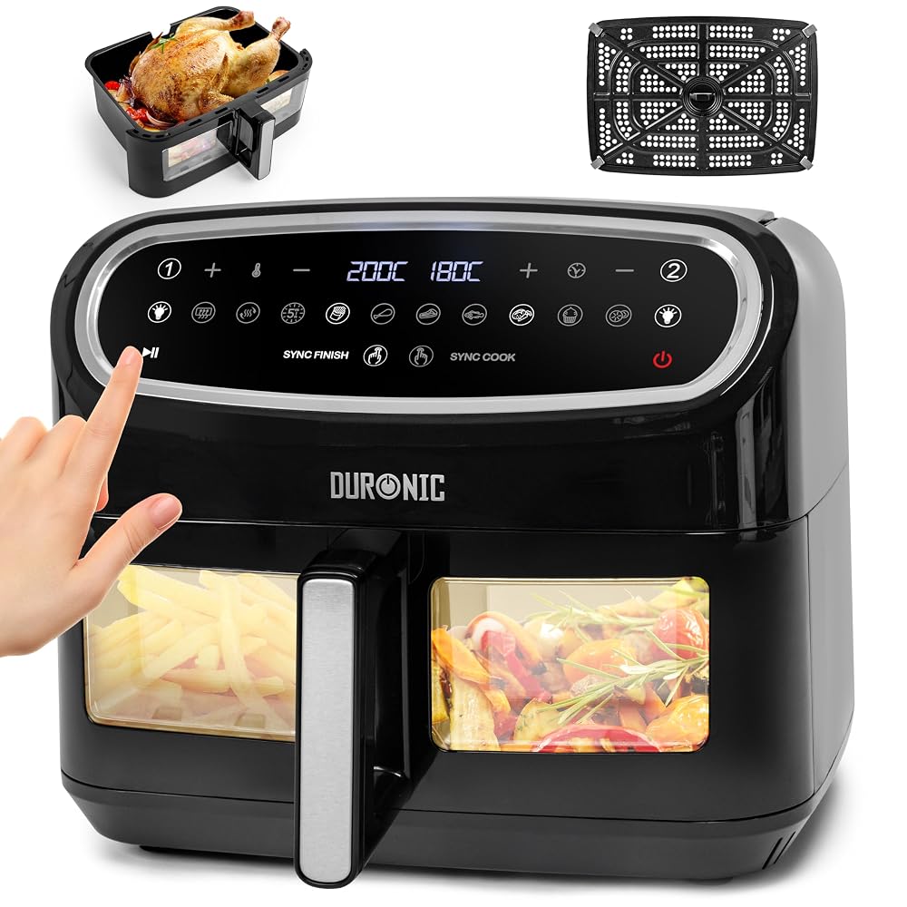 Duronic Air Fryer with XL Drawer AF14 BK, Family Sized Multi Cooker with Visual Window, 10L Large Drawer