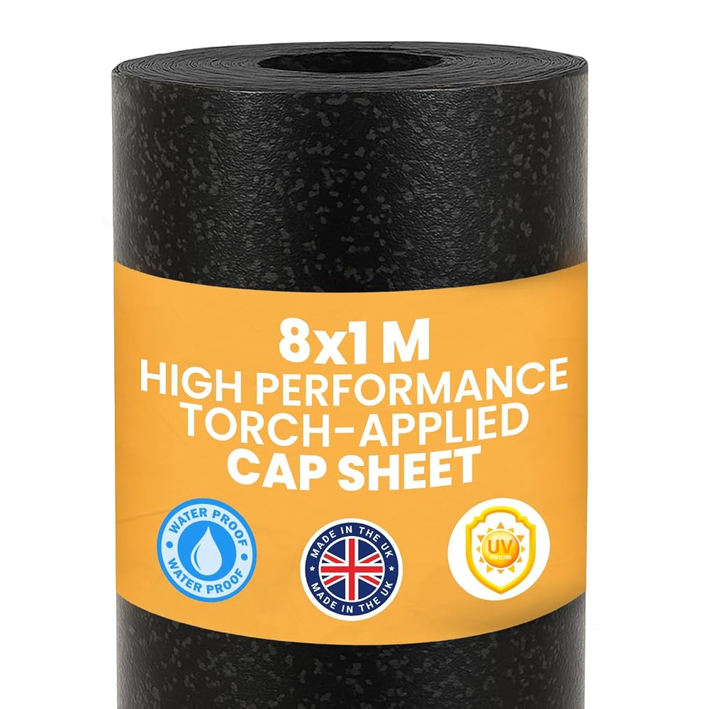 NOVECRAFTO Premium Torch-On Heavy Duty Roofing Felt - Durable Mineral Capsheet - SBS Modified Bitumen Membrane - 8m Roll, 1m Wide, Black