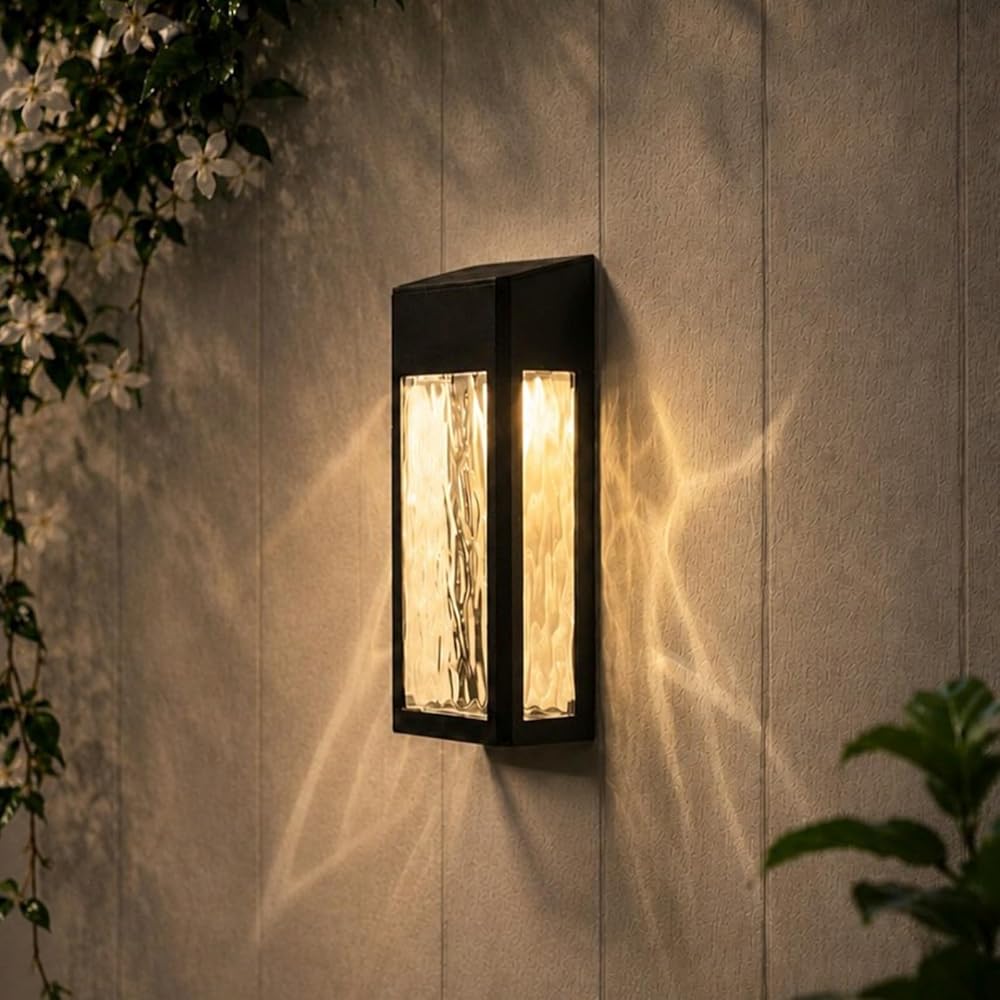 Auraglow Solar Glass Wall Lights 8 Pack, Colour Changing RGB & White, Dusk till Dawn, IP44 Ripple Effect Lantern