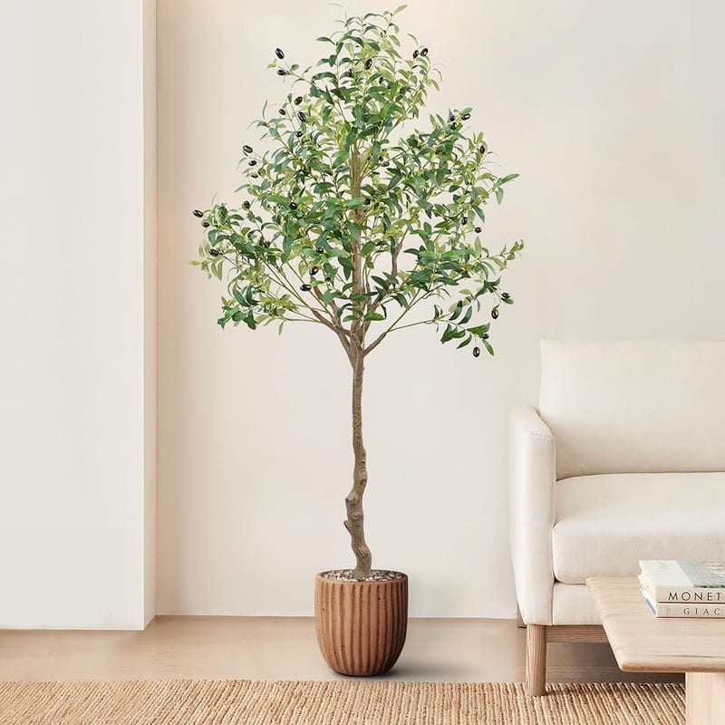 ANTING Artificial Olive Tree, 6FT Tall Faux Olive Trees with Pot, Outdoor Fake Potted Silk Plant for Home Decor Indoor