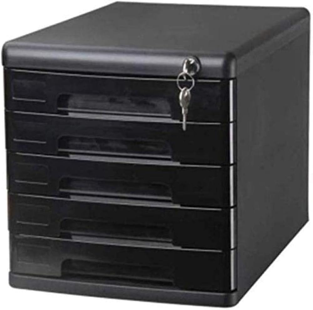 HEcSHENG Lockable 5-Drawer Desktop Cabinet for Office, 36.1 x 27.1 x 26cm