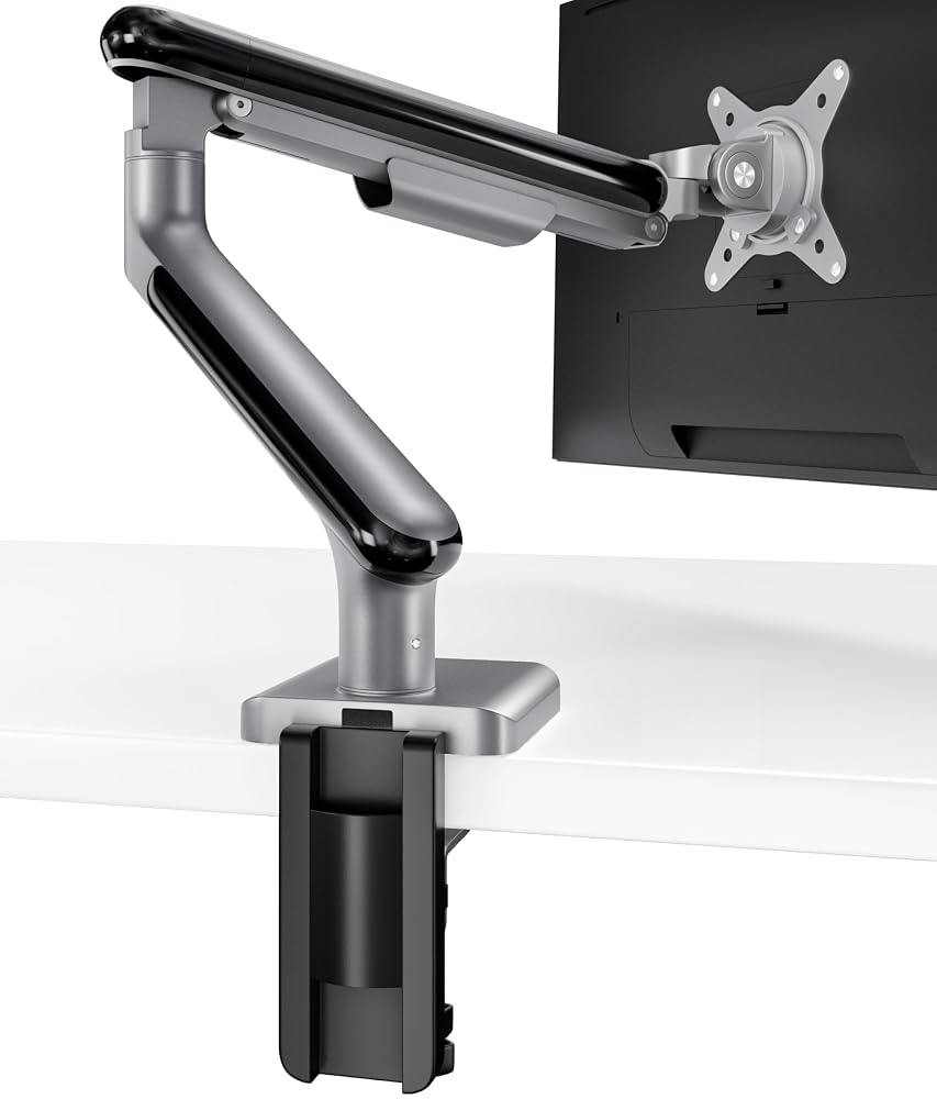 Desktronic Single Monitor Mount, Up to 34" & 8kg, 360° Rotation, Height Adjustable, Sturdy, Easy Install, for Large Screen, Ergonomic Design, Fits All VESA 75/100 Standards