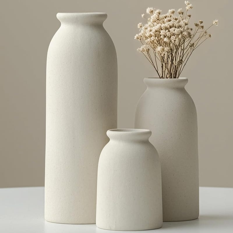Set of 3 Small Ceramic Vases, Mixed Shape Decorative Flower Vases for Home Shelf and Table Styling