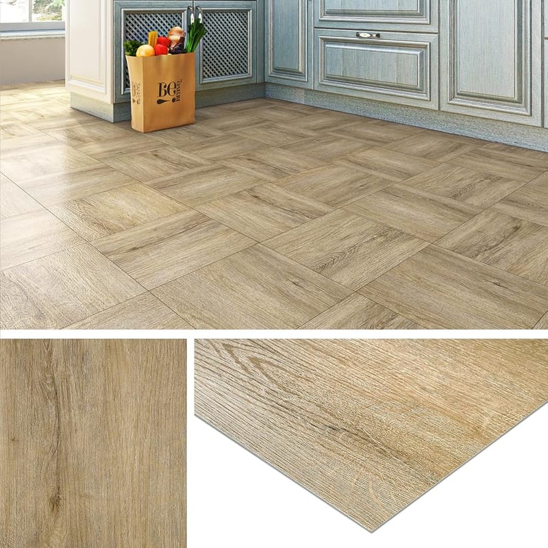 Livelynine Self Adhesive Floor Planks, Light Oak Wood Effect Vinyl Flooring, 18 Pack Peel and Stick