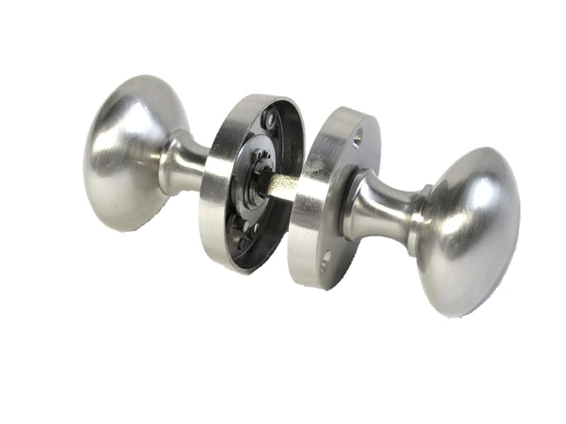 Epsom Satin Nickel Round Door Knob Set, Victorian Style, Pair of Knobs + Tubular Latch