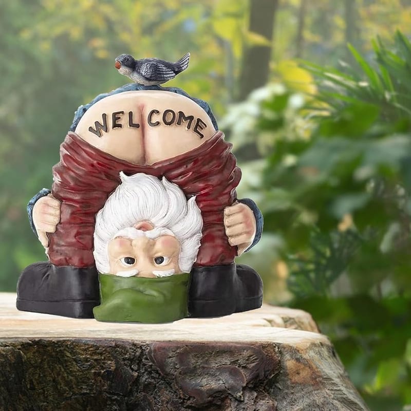 Welcome Garden Gnome Ornament, Funny Waterproof Resin Statue, Green