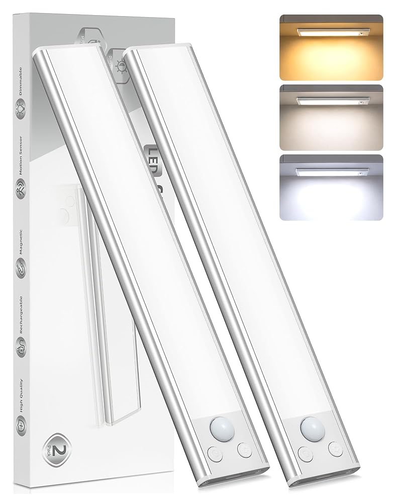 JEKEMORYE Under Cabinet Kitchen Lights Cupboard, LED Motion Sensor Light Indoor, 1100mAh Rechargeable Battery Operated, Magnetic Stick Wireless