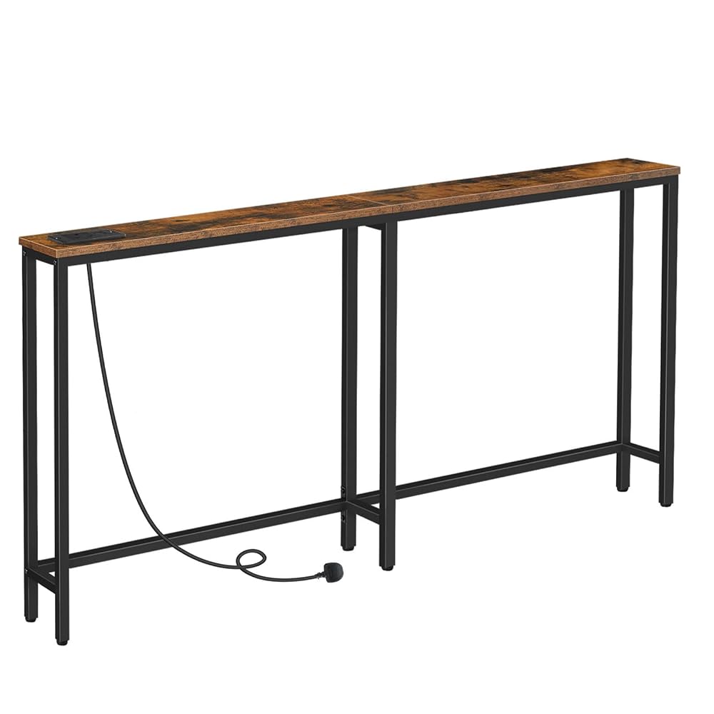 HOOBRO Narrow Console Table with Charging Station, 160cm Hallway Table