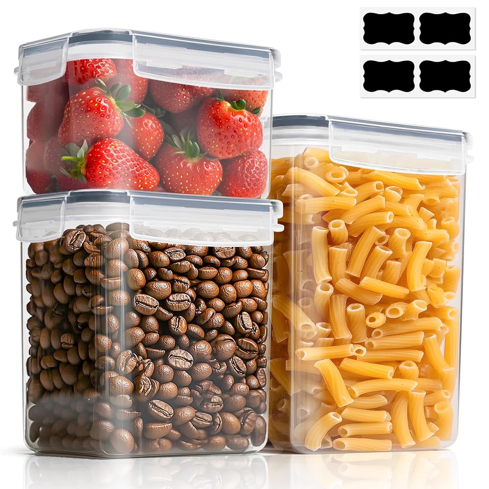 ComSaf Airtight Food Storage Containers Set of 3 (0.8L+1.4L+2L), Clip-Lock Food Containers