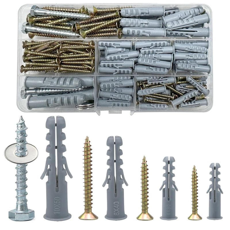188 Pcs Screws And Wall Plugs Set, Anchor Bolts Assorted, Heavy Duty Rawlplug Mixed Sizes (M5/6/8/10), Fasteners For Brick, Masonry, Plasterboard