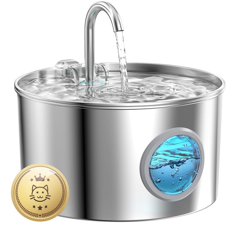 GIOTOHUN Stainless Steel Cat Fountain, 2.2L Water Fountain Cat Bowl with Visible Water Level