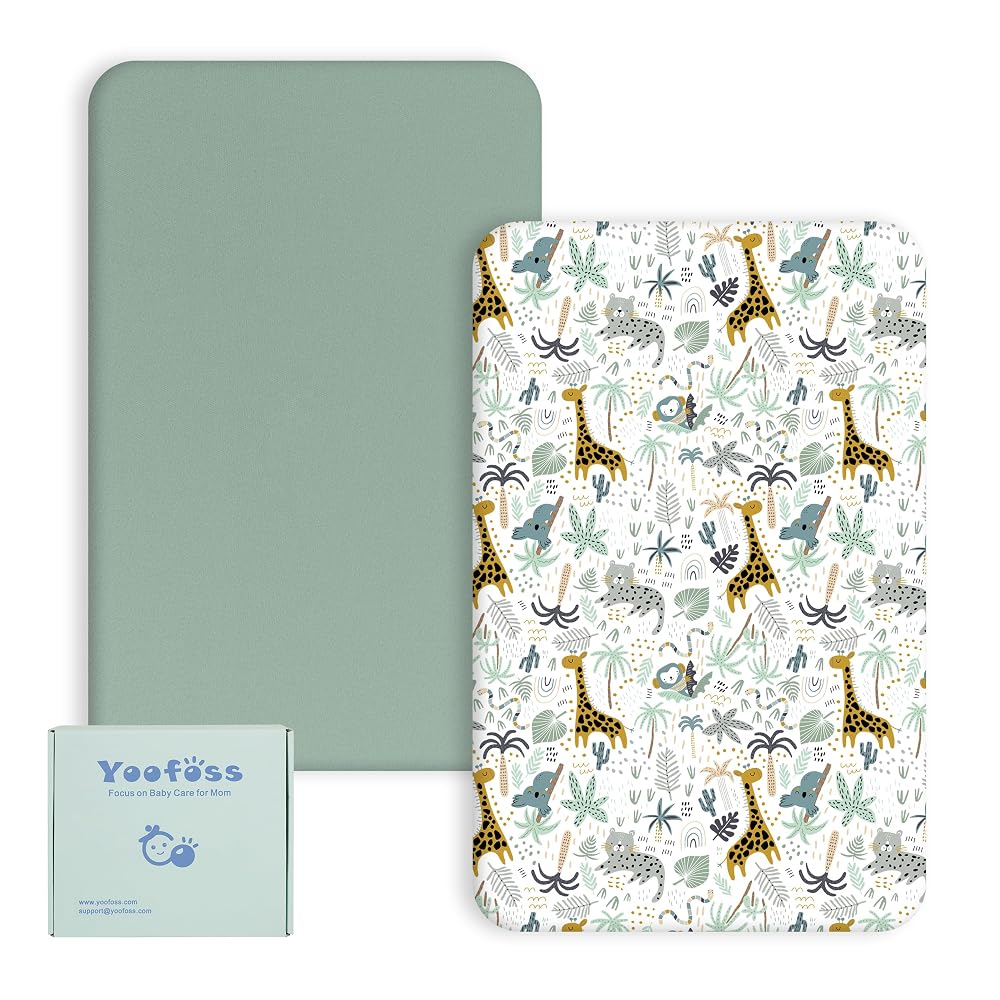Yoofoss Cot Bed Sheets 140 x 70cm Fitted, Super Soft and Breathable, Cosy Baby Cot Sheets, 2 Pack Green Giraffes