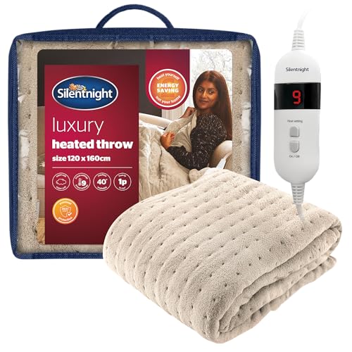 Silentnight Comfort Control Heated Throw Blanket - Luxury Fleece Electric Heated Overblanket for Sofa Bed with 9 Heat Settings, Fast Heat-up Safety Shut Off - Machine Washable - 120x160cm - Natural