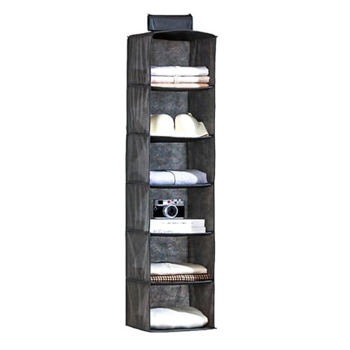 ASelected Hanging Wardrobe Storage Organiser with 6 Shelves,Foldable Wardrobe Clothes Organiser,Wardrobe Closet Organiser with Bamboo Sticks, Space Saving and Foldable, Grey