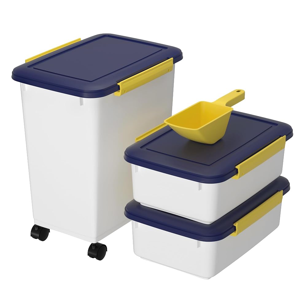 Cetomo Dog Food Storage Container, Airtight Food Containers with Wheels, Silicone Seal, Snap Locks