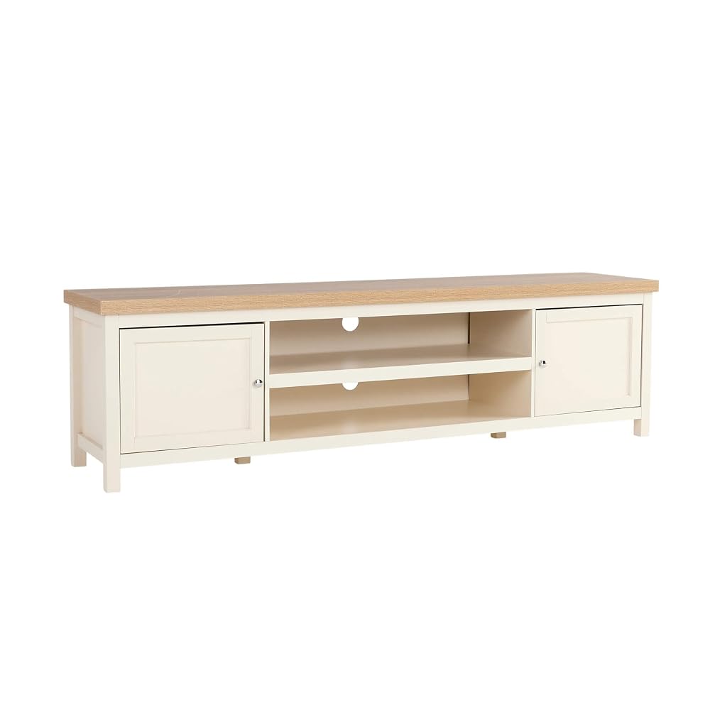 Home Source TV Stand Media Cabinet, Oak Effect, Cream, 180cm