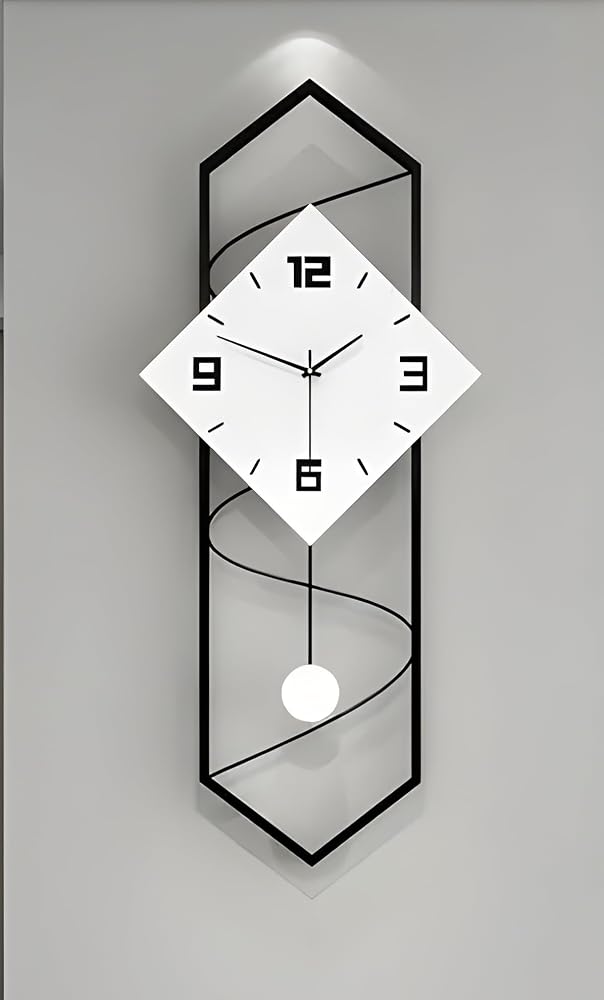 ClockUniverse Large Pendulum Wall Clock, Modern Silent Sweep Design, 70cm x 30cm, Black and White Decorative Oversized Clock for Living Room Wall Décor
