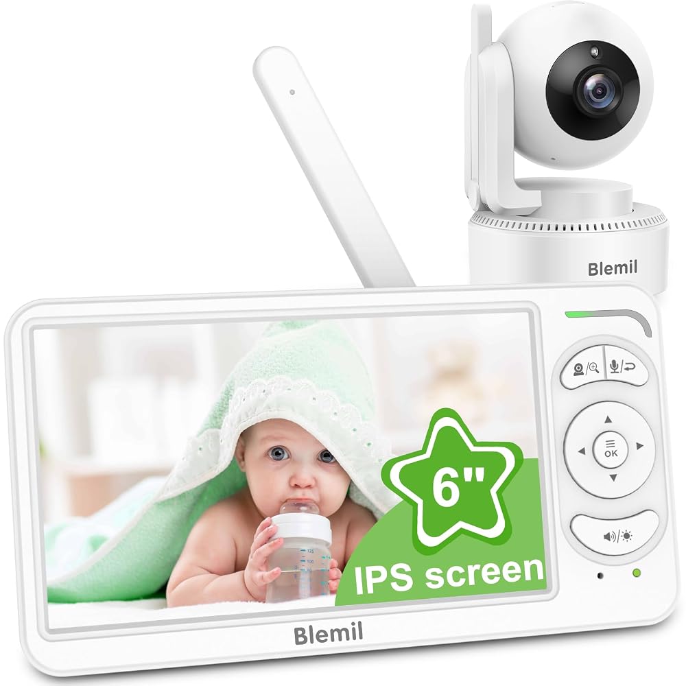 Blemil Baby Monitor with Camera, 6 Inch IPS Screen and Night Vision