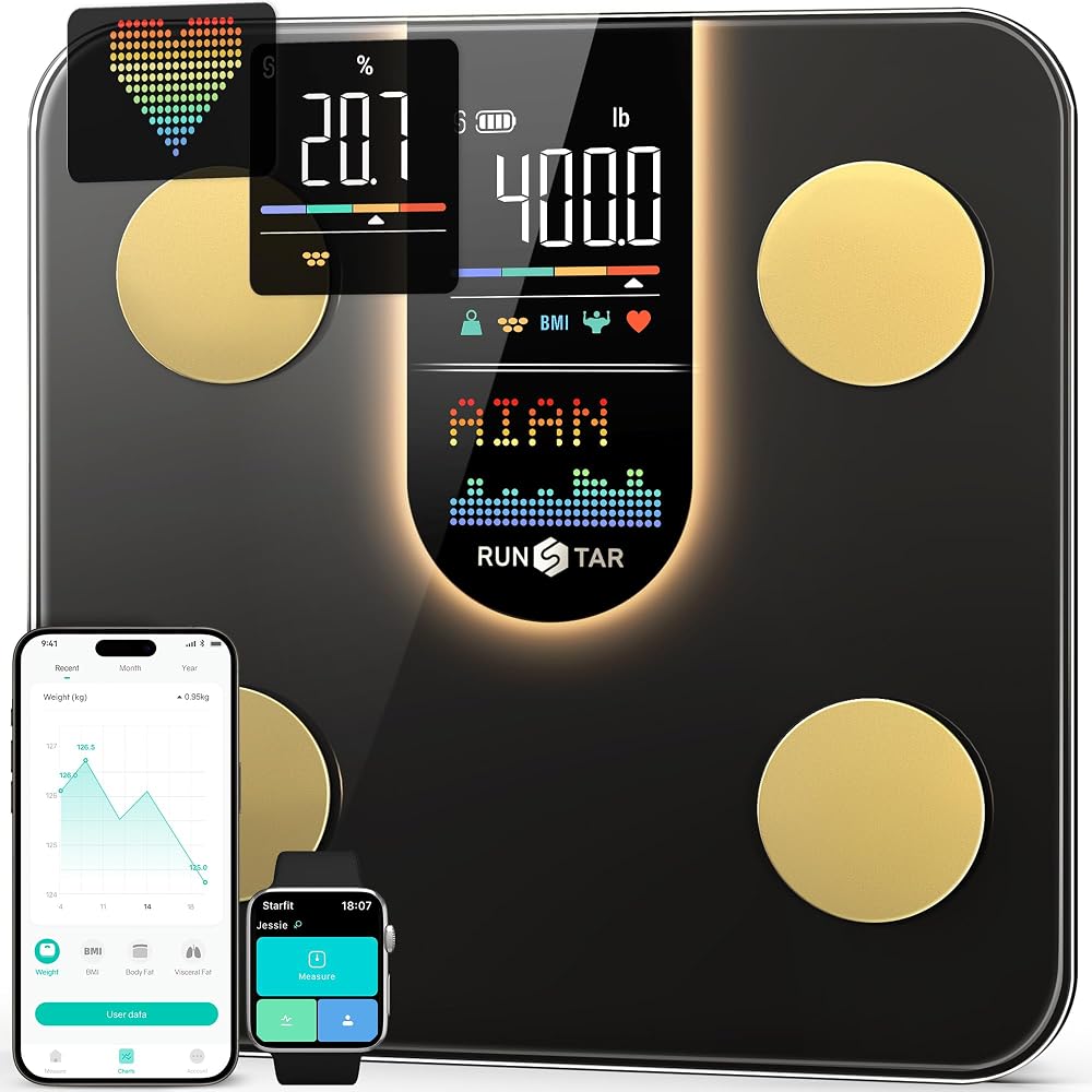 Runstar Scales for Body Weight, Bathroom Scale with 8-in-1 VA Display and App