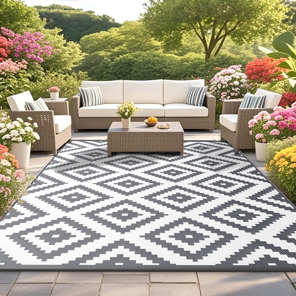 Habaylin Outdoor Rug for Patios, Waterproof Reversible Large Garden Rug, 120x180cm