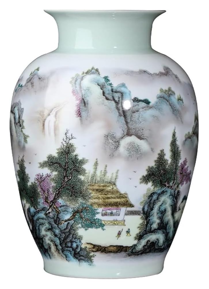 Ceramic Ink and Colour Landscape Vase, Decorative Ornament Craft Vase for Shelf or Sideboard
