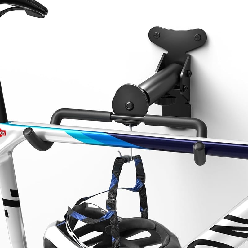 WELDUN Bike Wall Mount, Bicycle Holder, Foldable Bike Rack, Adjustable Distance, with Helmet Hook, Bike Storage Rack for Garage and Indoor