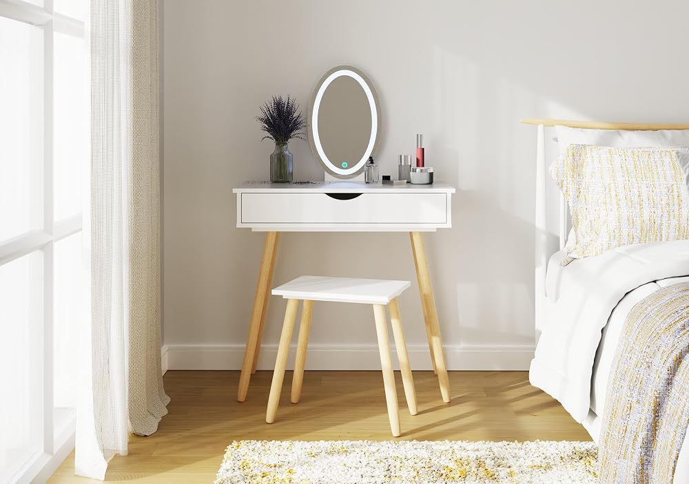 GFW Signy Dressing Table Set White with LED Mirror and Stool