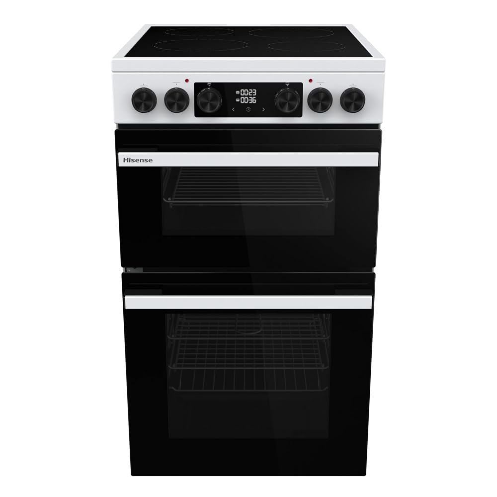 Hisense HDCEC5C10W Freestanding Ceramic Electric Cooker with Double Oven, 69/43 Litres - White