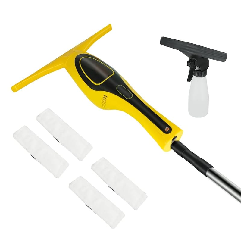 Window Vacuum Squeegee Cordless, Rechargeable Windows Tool Vacuum Cleaner Set, Electric Power Glass Cleaning Tools with 50ml Water Tank & Telescopic Pole (36"-61")