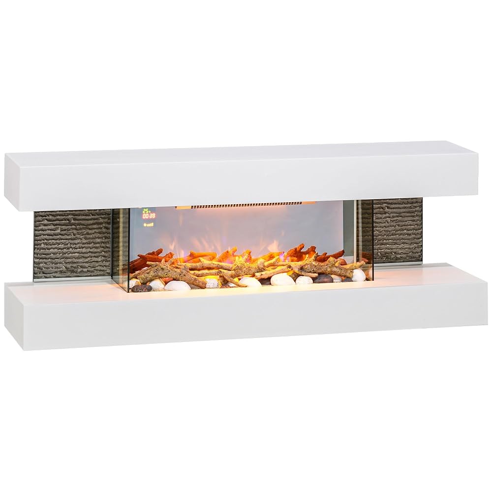 HOMCOM 47 Inch Electric Fireplace with Mantel, Wall Mounted or Freestanding, 2000W with Adjustable LED Flame