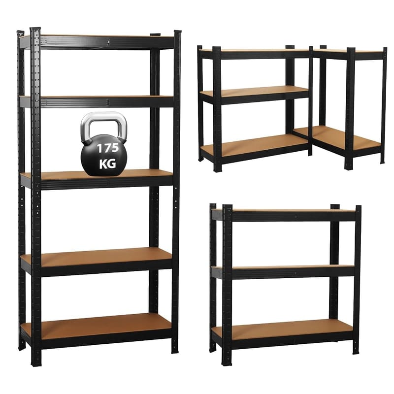 Garage Shelving Units, 5 Tier Shelving Unit Garage Shelves Storage Shelf Heavy Duty Shed Storage Racking Shelf Metal Boltless for Warehouse Workshop Office (Black, 70x30x150cm)