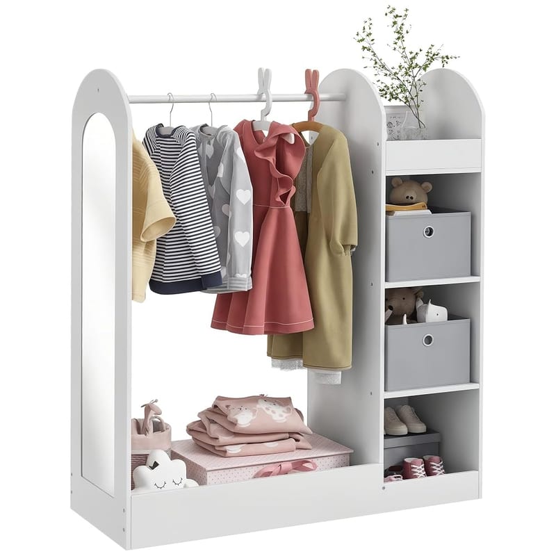 AIYAPLAY Kids Clothes Rail with Storage Shelves, Freestanding Children Garment Rack, White