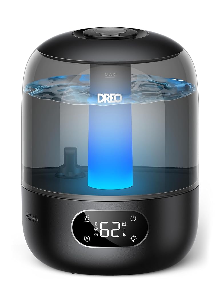 Dreo Humidifier for Bedroom with Sensor, 26dB Quiet Cool Mist, 360° Nozzle, 30H Runtime, Ambient Light