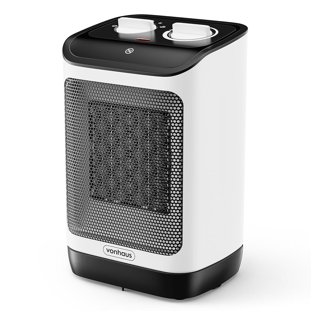 VonHaus Space Heater 2000W – Mini Portable Electric Ceramic PTC Fan Heater with Thermostat, 5 Modes, 70° Oscillation