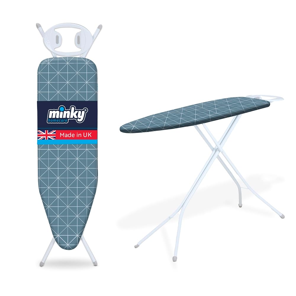 Minky Expert Blue Ironing Board, Large 122 x 38cm Surface, Universal Height Adjustment, Steam-Flow Mesh, UK Manufactured