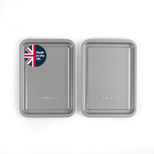 Salter Essentials 3-Piece Baking Tray Set – Non-Stick Coating, 31/35/39 cm Stackable Oven Sheets, Dishwasher Safe, Easy to Clean, Made in The UK, Durable Chip Trays, Lightweight, PFOA-Free