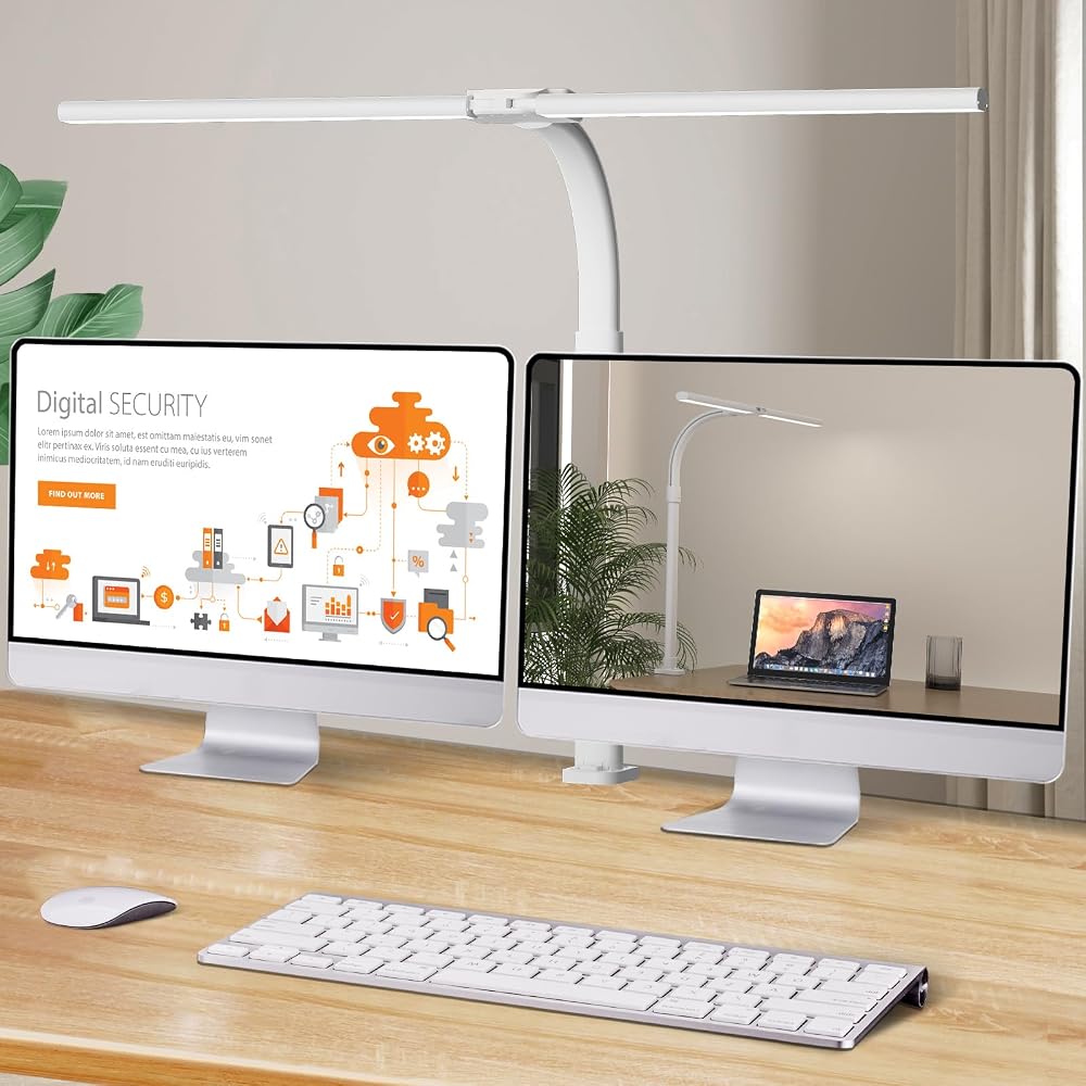 LOTTBUTY LED Desk Lamp for Study, 24W Double Head Office Lamp with Clamp, 25 Lighting Modes