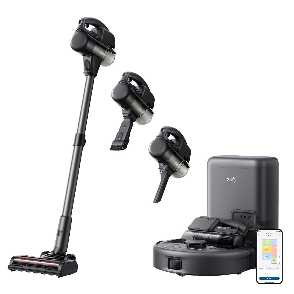 eufy Robot Vacuum 3-in-1 E20, Self Emptying Up to 75 Days, Max 30,000 Pa Powerful Suction, Stick and Handheld Vacuum Combo